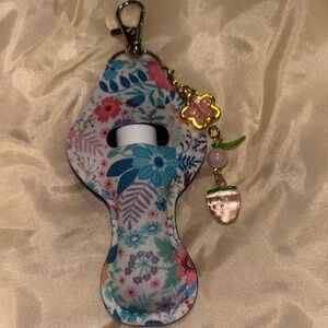 Floral Print Lip Balm Holder Keychain with charms